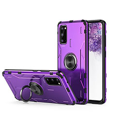 Coque Contour Silicone et Plastique Housse Etui Mat avec Magnetique Support Bague Anneau R01 pour Samsung Galaxy S20 5G Violet