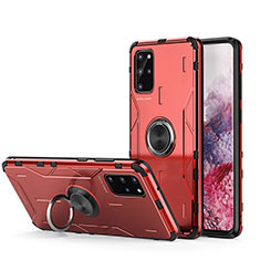 Coque Contour Silicone et Plastique Housse Etui Mat avec Magnetique Support Bague Anneau R01 pour Samsung Galaxy S20 Plus 5G Rouge