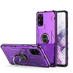 Coque Contour Silicone et Plastique Housse Etui Mat avec Magnetique Support Bague Anneau R01 pour Samsung Galaxy S20 Plus Violet