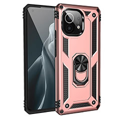 Coque Contour Silicone et Plastique Housse Etui Mat avec Magnetique Support Bague Anneau R01 pour Xiaomi Mi 11 5G Or Rose