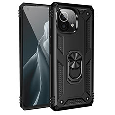 Coque Contour Silicone et Plastique Housse Etui Mat avec Magnetique Support Bague Anneau R01 pour Xiaomi Mi 11 Lite 4G Noir