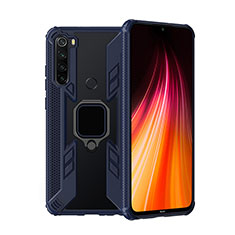 Coque Contour Silicone et Plastique Housse Etui Mat avec Magnetique Support Bague Anneau R01 pour Xiaomi Redmi Note 8 Bleu