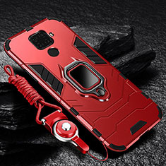 Coque Contour Silicone et Plastique Housse Etui Mat avec Magnetique Support Bague Anneau R01 pour Xiaomi Redmi Note 9 Rouge