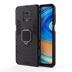 Coque Contour Silicone et Plastique Housse Etui Mat avec Magnetique Support Bague Anneau R01 pour Xiaomi Redmi Note 9S Noir