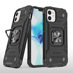 Coque Contour Silicone et Plastique Housse Etui Mat avec Magnetique Support Bague Anneau R02 pour Apple iPhone 12 Mini Noir