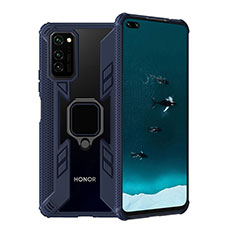 Coque Contour Silicone et Plastique Housse Etui Mat avec Magnetique Support Bague Anneau R02 pour Huawei Honor V30 Pro 5G Bleu