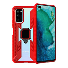 Coque Contour Silicone et Plastique Housse Etui Mat avec Magnetique Support Bague Anneau R02 pour Huawei Honor V30 Pro 5G Rouge