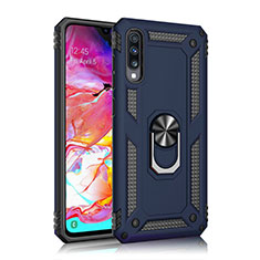 Coque Contour Silicone et Plastique Housse Etui Mat avec Magnetique Support Bague Anneau R02 pour Samsung Galaxy A70S Bleu