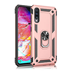 Coque Contour Silicone et Plastique Housse Etui Mat avec Magnetique Support Bague Anneau R02 pour Samsung Galaxy A70S Or Rose