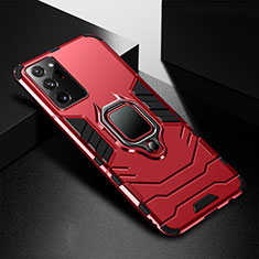 Coque Contour Silicone et Plastique Housse Etui Mat avec Magnetique Support Bague Anneau R02 pour Samsung Galaxy Note 20 Ultra 5G Rouge