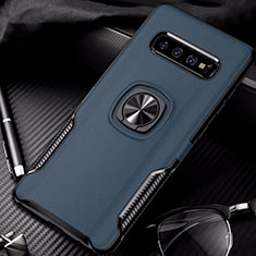 Coque Contour Silicone et Plastique Housse Etui Mat avec Magnetique Support Bague Anneau R02 pour Samsung Galaxy S10 5G Bleu