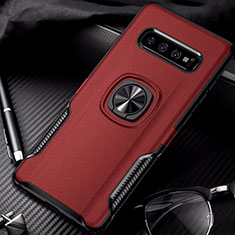 Coque Contour Silicone et Plastique Housse Etui Mat avec Magnetique Support Bague Anneau R02 pour Samsung Galaxy S10 5G Rouge