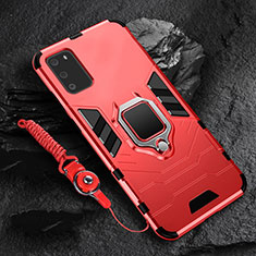 Coque Contour Silicone et Plastique Housse Etui Mat avec Magnetique Support Bague Anneau R02 pour Samsung Galaxy S20 Rouge