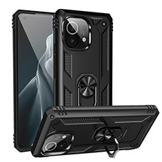 Coque Contour Silicone et Plastique Housse Etui Mat avec Magnetique Support Bague Anneau R02 pour Xiaomi Mi 11 Lite 5G NE Noir