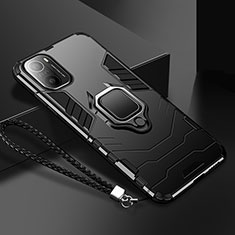 Coque Contour Silicone et Plastique Housse Etui Mat avec Magnetique Support Bague Anneau R02 pour Xiaomi Poco F3 5G Noir