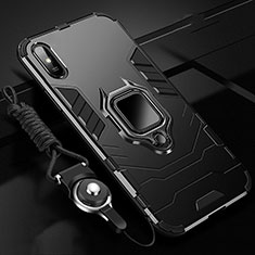 Coque Contour Silicone et Plastique Housse Etui Mat avec Magnetique Support Bague Anneau R02 pour Xiaomi Redmi 9A Noir