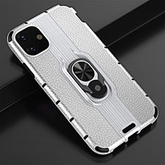 Coque Contour Silicone et Plastique Housse Etui Mat avec Magnetique Support Bague Anneau R03 pour Apple iPhone 11 Argent