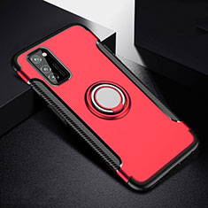 Coque Contour Silicone et Plastique Housse Etui Mat avec Magnetique Support Bague Anneau R03 pour Huawei Honor V30 5G Rouge