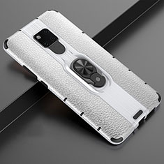 Coque Contour Silicone et Plastique Housse Etui Mat avec Magnetique Support Bague Anneau R03 pour Huawei Mate 20 X 5G Argent