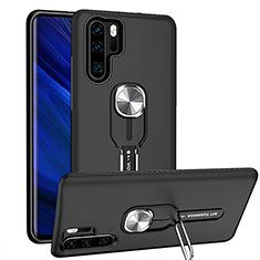 Coque Contour Silicone et Plastique Housse Etui Mat avec Magnetique Support Bague Anneau R03 pour Huawei P30 Pro New Edition Noir