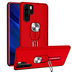 Coque Contour Silicone et Plastique Housse Etui Mat avec Magnetique Support Bague Anneau R03 pour Huawei P30 Pro New Edition Rouge