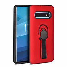 Coque Contour Silicone et Plastique Housse Etui Mat avec Magnetique Support Bague Anneau R03 pour Samsung Galaxy S10 5G Rouge