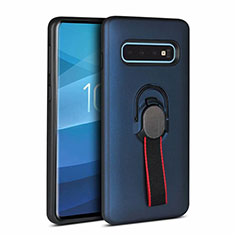 Coque Contour Silicone et Plastique Housse Etui Mat avec Magnetique Support Bague Anneau R03 pour Samsung Galaxy S10 Bleu