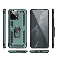 Coque Contour Silicone et Plastique Housse Etui Mat avec Magnetique Support Bague Anneau R03 pour Xiaomi Mi 11 Lite 5G NE Vert