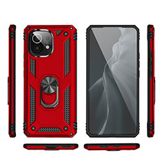 Coque Contour Silicone et Plastique Housse Etui Mat avec Magnetique Support Bague Anneau R03 pour Xiaomi Mi 11 Lite 5G Rouge