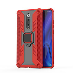 Coque Contour Silicone et Plastique Housse Etui Mat avec Magnetique Support Bague Anneau R03 pour Xiaomi Mi 9T Rouge