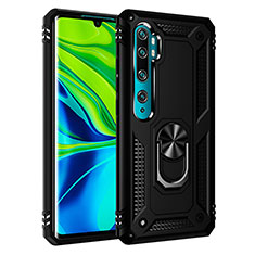 Coque Contour Silicone et Plastique Housse Etui Mat avec Magnetique Support Bague Anneau R03 pour Xiaomi Mi Note 10 Pro Noir