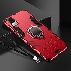 Coque Contour Silicone et Plastique Housse Etui Mat avec Magnetique Support Bague Anneau R03 pour Xiaomi Poco F4 5G Rouge