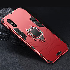 Coque Contour Silicone et Plastique Housse Etui Mat avec Magnetique Support Bague Anneau R03 pour Xiaomi Redmi 9A Rouge