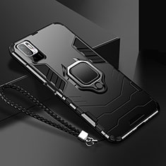 Coque Contour Silicone et Plastique Housse Etui Mat avec Magnetique Support Bague Anneau R03 pour Xiaomi Redmi Note 10T 5G Noir