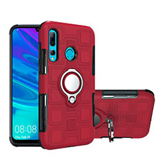 Coque Contour Silicone et Plastique Housse Etui Mat avec Magnetique Support Bague Anneau R04 pour Huawei Honor 20E Rouge