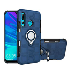 Coque Contour Silicone et Plastique Housse Etui Mat avec Magnetique Support Bague Anneau R04 pour Huawei Honor 20i Bleu