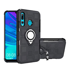 Coque Contour Silicone et Plastique Housse Etui Mat avec Magnetique Support Bague Anneau R04 pour Huawei Honor 20i Noir