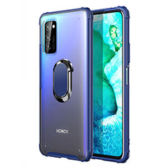 Coque Contour Silicone et Plastique Housse Etui Mat avec Magnetique Support Bague Anneau R04 pour Huawei Honor V30 Pro 5G Bleu