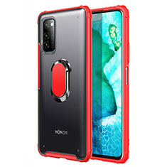 Coque Contour Silicone et Plastique Housse Etui Mat avec Magnetique Support Bague Anneau R04 pour Huawei Honor View 30 Pro 5G Rouge