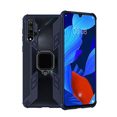 Coque Contour Silicone et Plastique Housse Etui Mat avec Magnetique Support Bague Anneau R04 pour Huawei Nova 5 Bleu