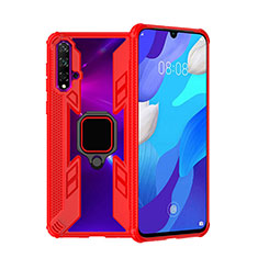 Coque Contour Silicone et Plastique Housse Etui Mat avec Magnetique Support Bague Anneau R04 pour Huawei Nova 5 Pro Rouge