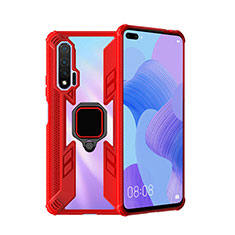 Coque Contour Silicone et Plastique Housse Etui Mat avec Magnetique Support Bague Anneau R04 pour Huawei Nova 6 Rouge