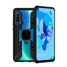 Coque Contour Silicone et Plastique Housse Etui Mat avec Magnetique Support Bague Anneau R04 pour Huawei P20 Lite (2019) Noir