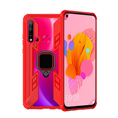 Coque Contour Silicone et Plastique Housse Etui Mat avec Magnetique Support Bague Anneau R04 pour Huawei P20 Lite (2019) Rouge