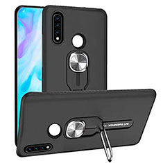 Coque Contour Silicone et Plastique Housse Etui Mat avec Magnetique Support Bague Anneau R04 pour Huawei P30 Lite New Edition Noir