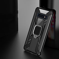 Coque Contour Silicone et Plastique Housse Etui Mat avec Magnetique Support Bague Anneau R04 pour Samsung Galaxy S10 Plus Noir