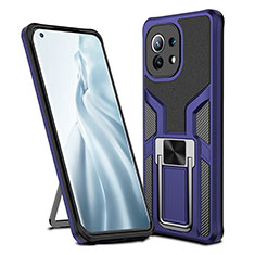 Coque Contour Silicone et Plastique Housse Etui Mat avec Magnetique Support Bague Anneau R04 pour Xiaomi Mi 11 Lite 5G Bleu