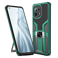 Coque Contour Silicone et Plastique Housse Etui Mat avec Magnetique Support Bague Anneau R04 pour Xiaomi Mi 11 Lite 5G NE Vert