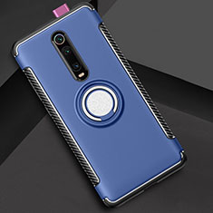 Coque Contour Silicone et Plastique Housse Etui Mat avec Magnetique Support Bague Anneau R04 pour Xiaomi Mi 9T Bleu Ciel