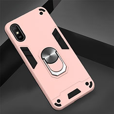 Coque Contour Silicone et Plastique Housse Etui Mat avec Magnetique Support Bague Anneau R04 pour Xiaomi Redmi 9A Or Rose